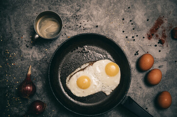 frying pan with eggs