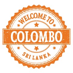 WELCOME TO COLOMBO - SRI LANKA, words written on orange stamp