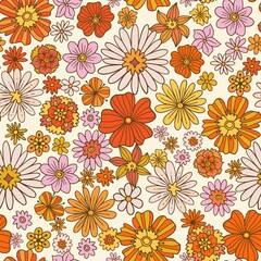 Fototapeta na wymiar Hand Drawn Groovy Floral Pattern