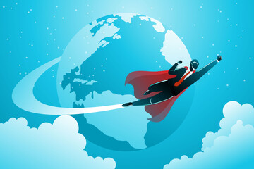 Illustration Business Concept Businessman Flying Around World