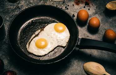 fried eggs in a frying pan