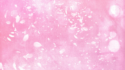 舞い散る桜のような花びらと、淡い水彩風の壁紙のイメージ画像