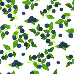 Natural fresh organic forest blueberry seamless pattern vector illustration - 446076849