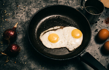 fried eggs in a pan