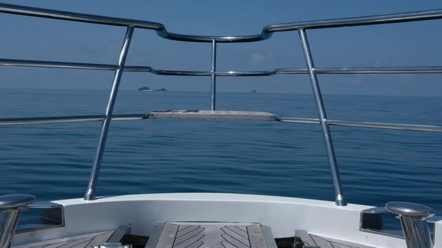 The yacht's prow is heading out for a trip in the Andaman Islands, Thailand. 