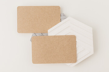 Kraft Paper Business Card Mockup Template, Flat lay. Minimalist style.