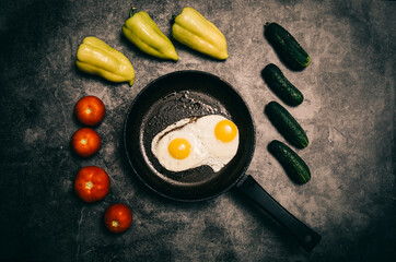 fried egg in a frying pan. Eggs. Food photo. 