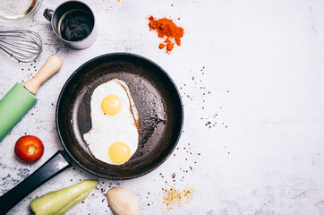 fried eggs in a frying pan