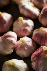 Washed garlic on dark background