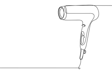 Continuous one line of hair dryer in silhouette on a white background. Linear stylized.Minimalist.