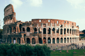 Rome Coliseum,  Roman ruins in Rome at spring, Italy