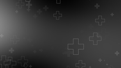 Medical health cross neon light shapes pattern on black background. Abstract healthcare with coronavirus infected deaths case concept.