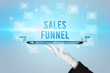 Waiter serving online shopping concept