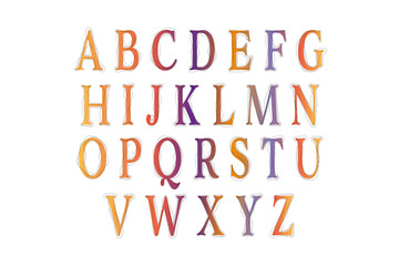オレンジと紫のアルファベットのフォント