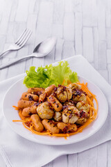 Toasted meatballs and grilled sausage tasty street food