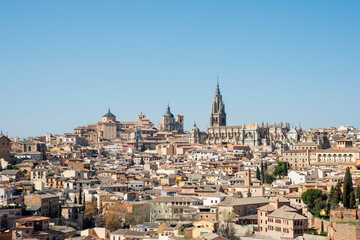 Naklejka premium Panoramic view of the monumental city of Toledo in central Spain