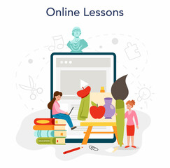 Art school education online service or platform. Student holding