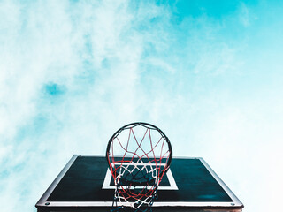 Basketball basket target on blue clear sky