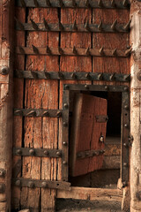 ancient Big Wooden Door, Historical place, Wafgaon fort is the birthplace of king Yashwant Rao Holkar, Holkar wada (Fort) Maharashtra, India.