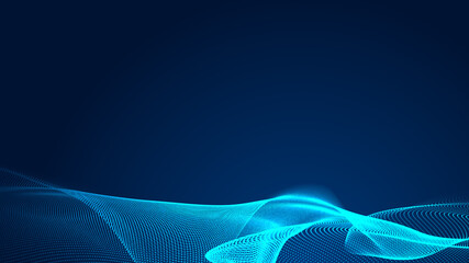 Dot blue wave light screen gradient texture background. Abstract  technology big data digital background. 3d rendering.