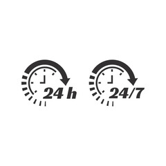 24 7 clock circle arrow for nonstop service icon. Non stop, twenty four seven hour open support vector.