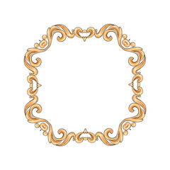 Decorative gold frame with scrolls. Hand drawn elements for design