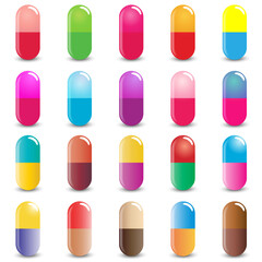 Colorful pill icon on white background