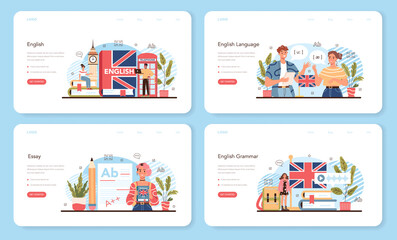 English class web banner or landing page set. Study foreign languages