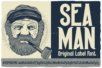 Original label font named Seaman. Vintage typeface for any your design like posters, t-shirts, logo, labels etc. - 446087849