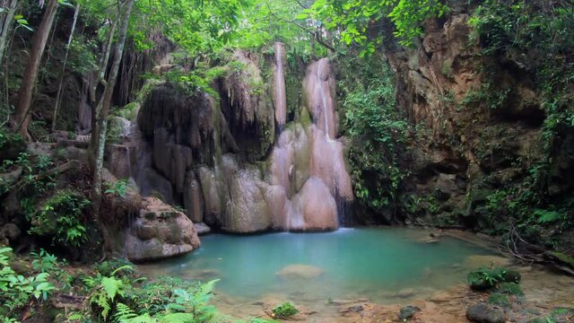 4K Video, Wang Tong Waterfall located in Buatong Waterfall and Chet Si Fountain National Park, Chiang Mai, Thailand.