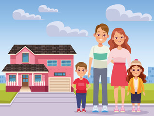 Obraz na płótnie Canvas pink house and family