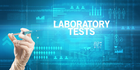 Close-up view of doctor's hand in a white glove holding syringe