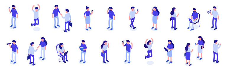 Isometric a large set of people. Male and female characters. Vector illustration.