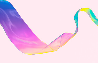 Beauty fashion smooth elegant flying holographic glossy cloth. Abstract 3d art background.