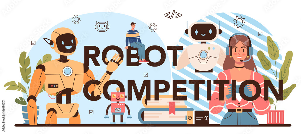 Poster robotic competition typographic header. robotics school course