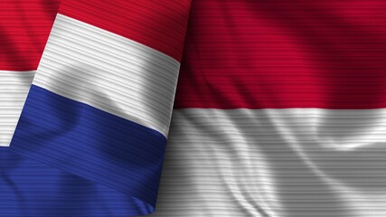 Indonesia and France Realistic Flag – Fabric Texture 3D Illustration