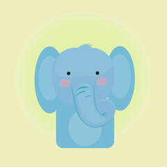 Vector illustration of cartoon elephant head. Cute and kawaii elephant