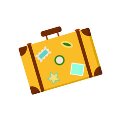 Luggage, summer digital trend vector illustrations, modern design, logo, icon, light blue, tidewater green, brown,  Fortuna gold colors.  Summer illustration, banner, poster, postcard, traveling 