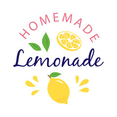 Homemade lemonade phrase with lemon. Vector illustrations for lemonade tag or poster  in a hand-drawn style