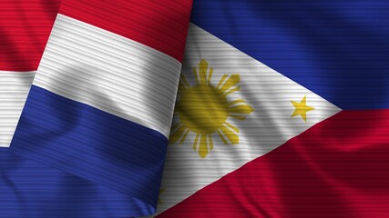 Philippines and France Realistic Flag – Fabric Texture 3D Illustration