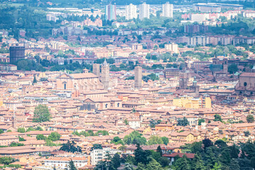 Fototapeta premium Aerial view of Bologna with his beautiful church and Towers