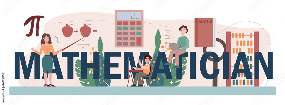 Wall mural mathematician typographic header. students studying mathematics, geometry