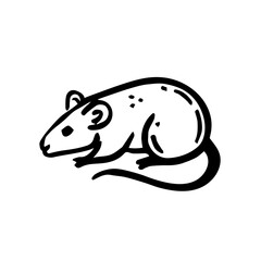 Rat. Plague pandemic. Black ink vector illustration. Witch element. Halloween design. Isolated on white background.