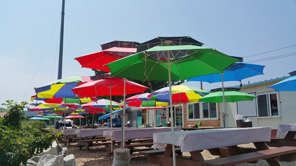 야외 파라솔 식탁