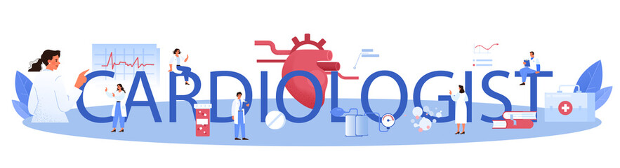 Cardiologist typographic header. Idea of heart care and medical diagnostic