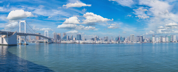 Tokyo Japan, panorama city skyline at Sumida River with cityscape and Tokyo Tower