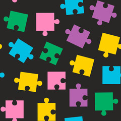 Naklejka premium Seamless pattern with colorful puzzles. Children's vector pattern. Cartoon style. For the design of textiles, fabric, wallpaper.
