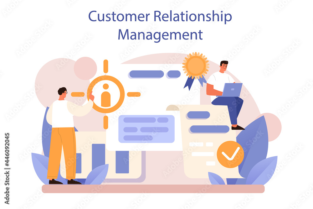 Wall mural crm or customer relationship management concept set. client attracting