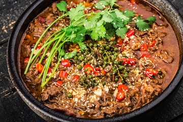 Boiled beef with Chinese Sichuan cuisine