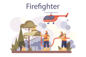 Firefighter concept. Professional fire brigade fighting with flame